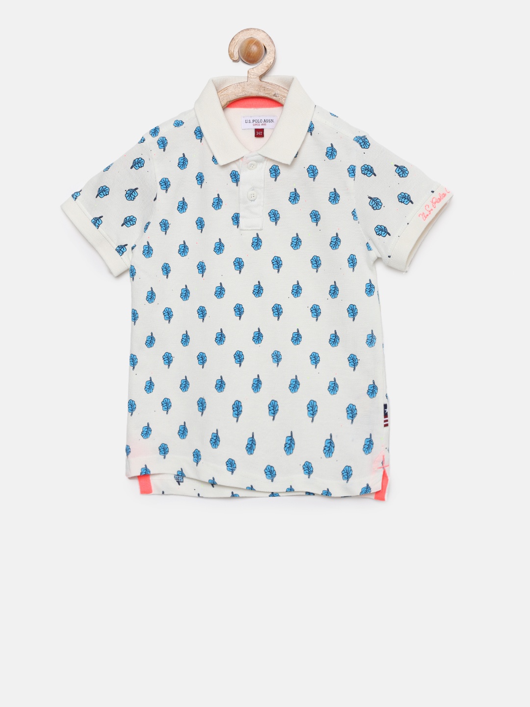

U.S. Polo Assn. Kids Boys White & Blue Printed Polo T-shirt