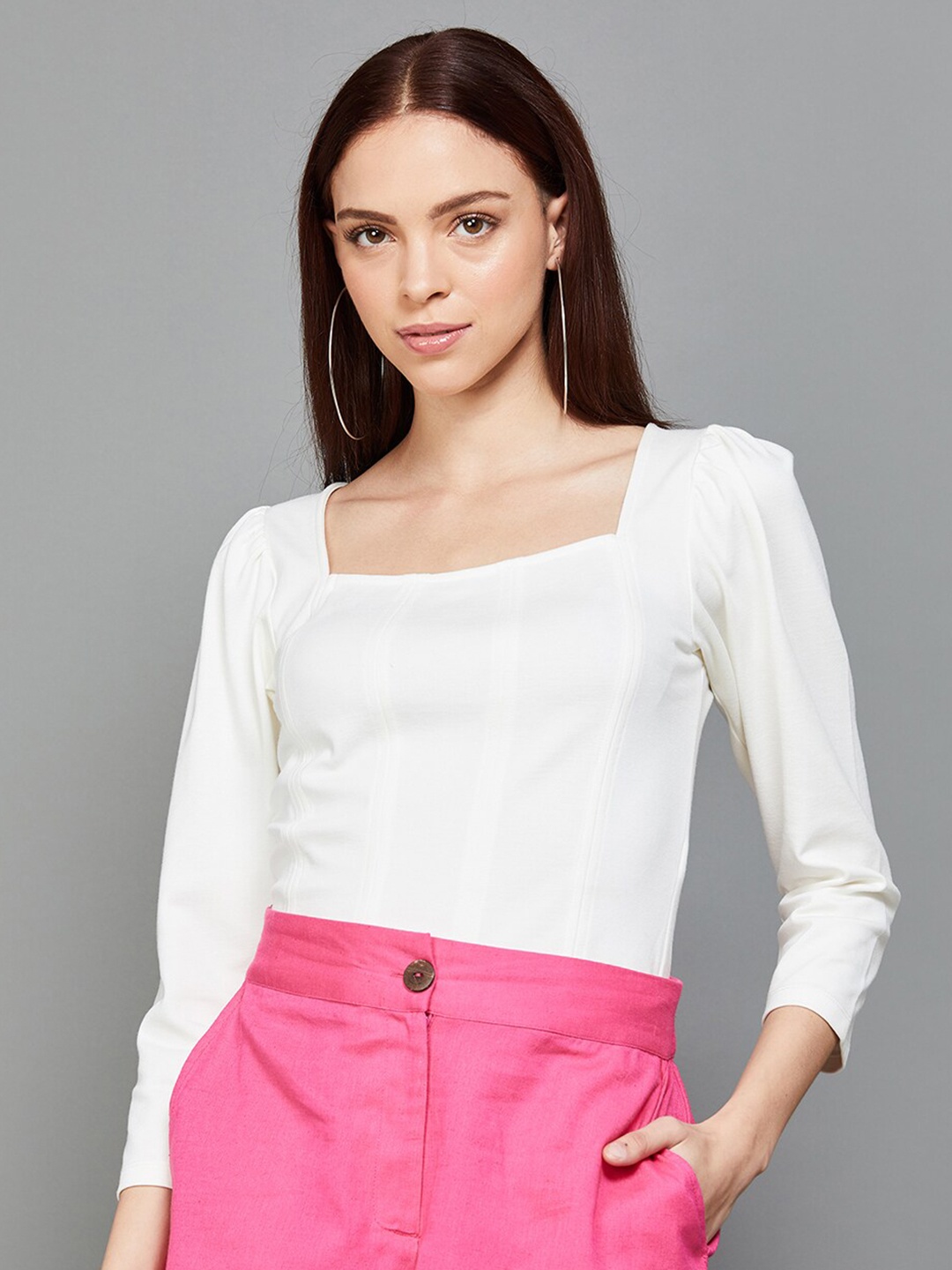 

Ginger by Lifestyle Square Neck Long Sleeves Top, White