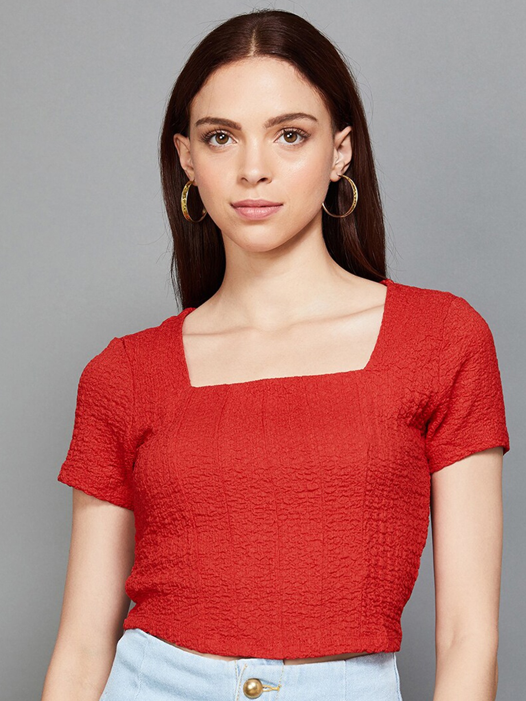 

Ginger by Lifestyle Square Neck Short Sleeves Top, Red