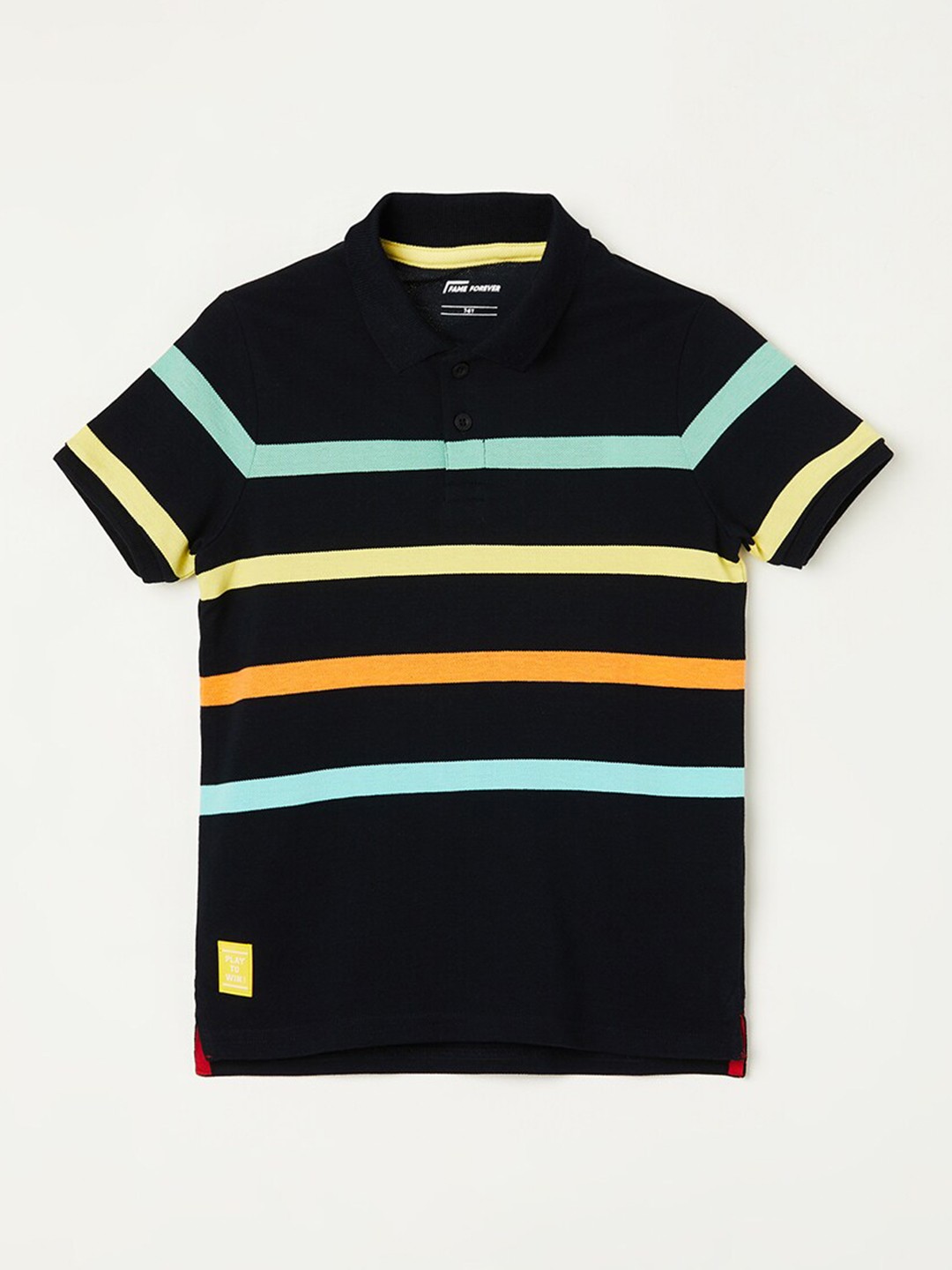 

Fame Forever by Lifestyle Boys Striped Polo Collar Cotton T-shirt, Navy blue