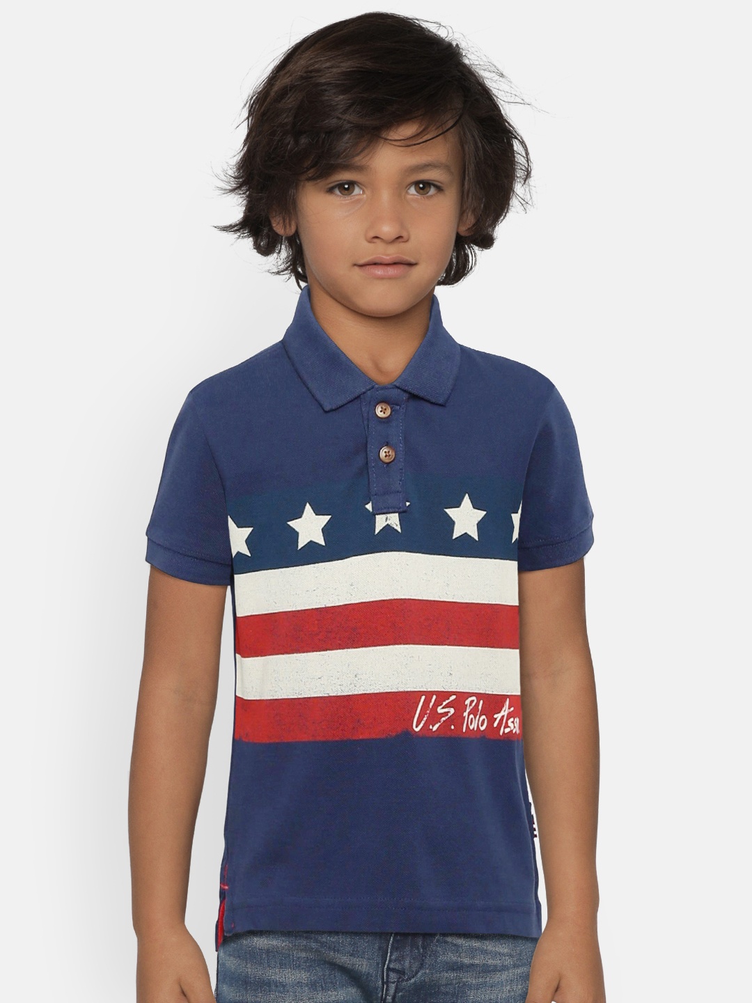 

U.S. Polo Assn. Kids Boys Navy Printed Polo T-shirt, Navy blue
