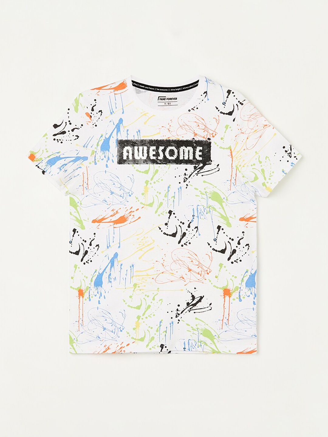 

Fame Forever by Lifestyle Boys Abstract Printed Cotton T-shirt, White