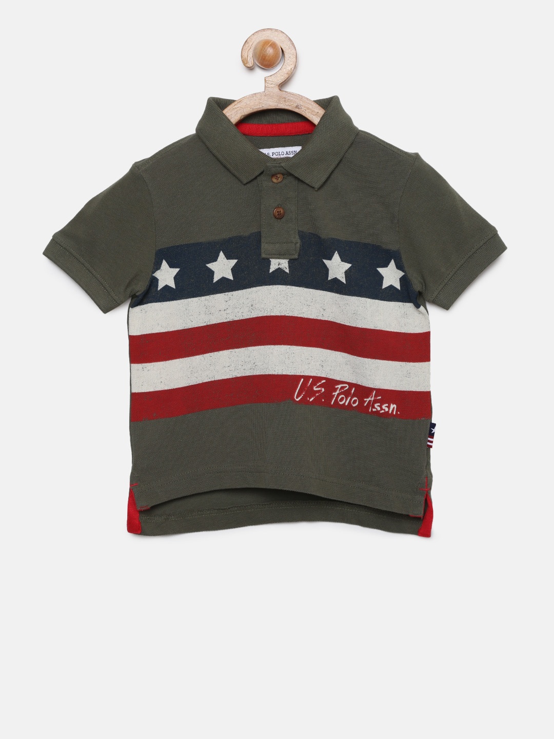 

U.S. Polo Assn. Kids Boys Olive Green Printed Polo T-shirt
