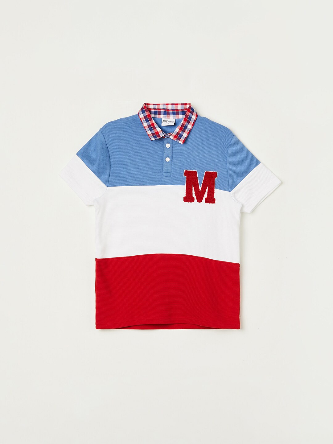 

Fame Forever by Lifestyle Boys Colourblocked Polo Collar Cotton Regular T-shirt, Blue