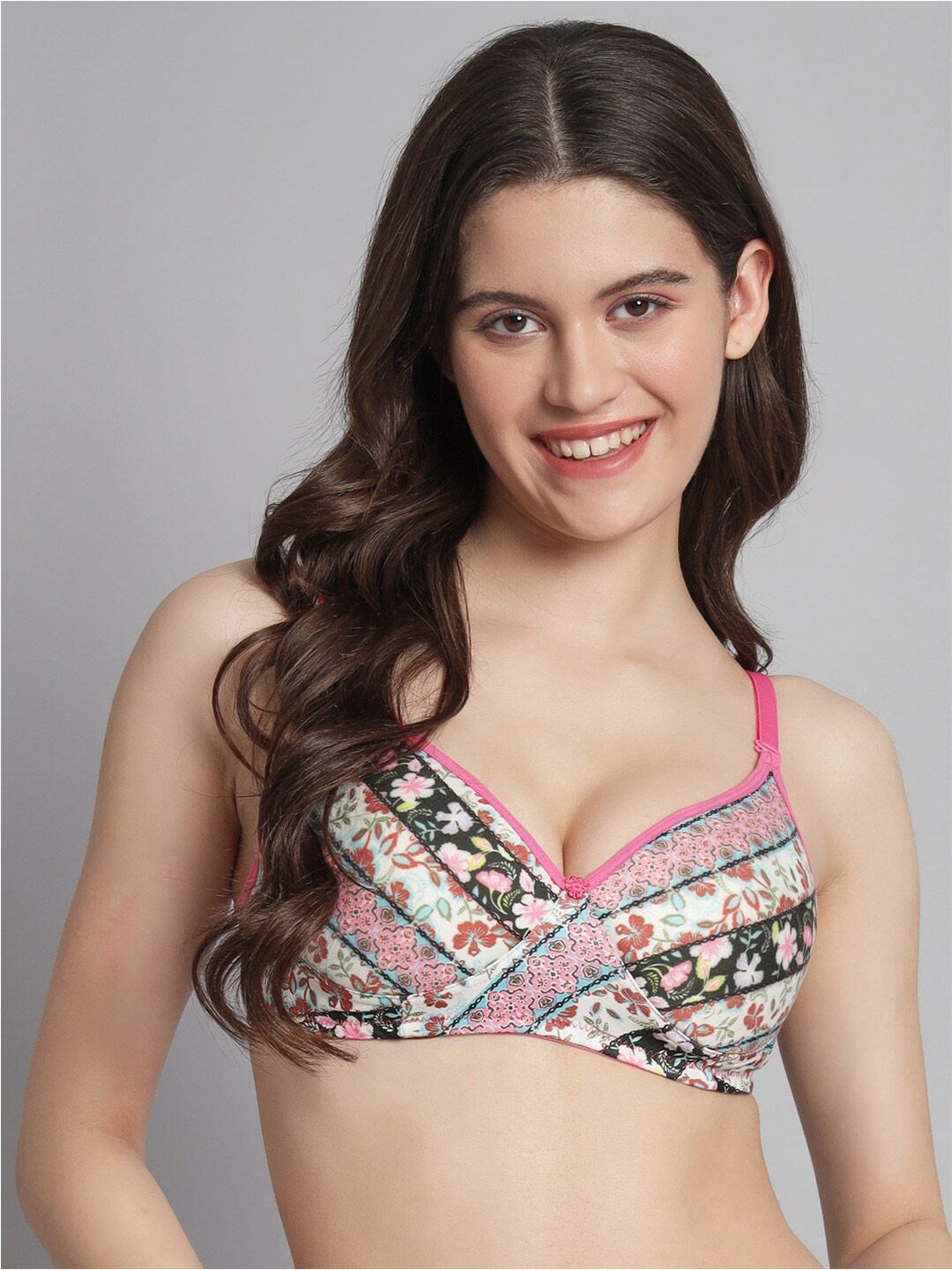

Extoes Floral Printed Full Coverage Lightly Padded Push-Up Bra With All Day Comfort, Brown