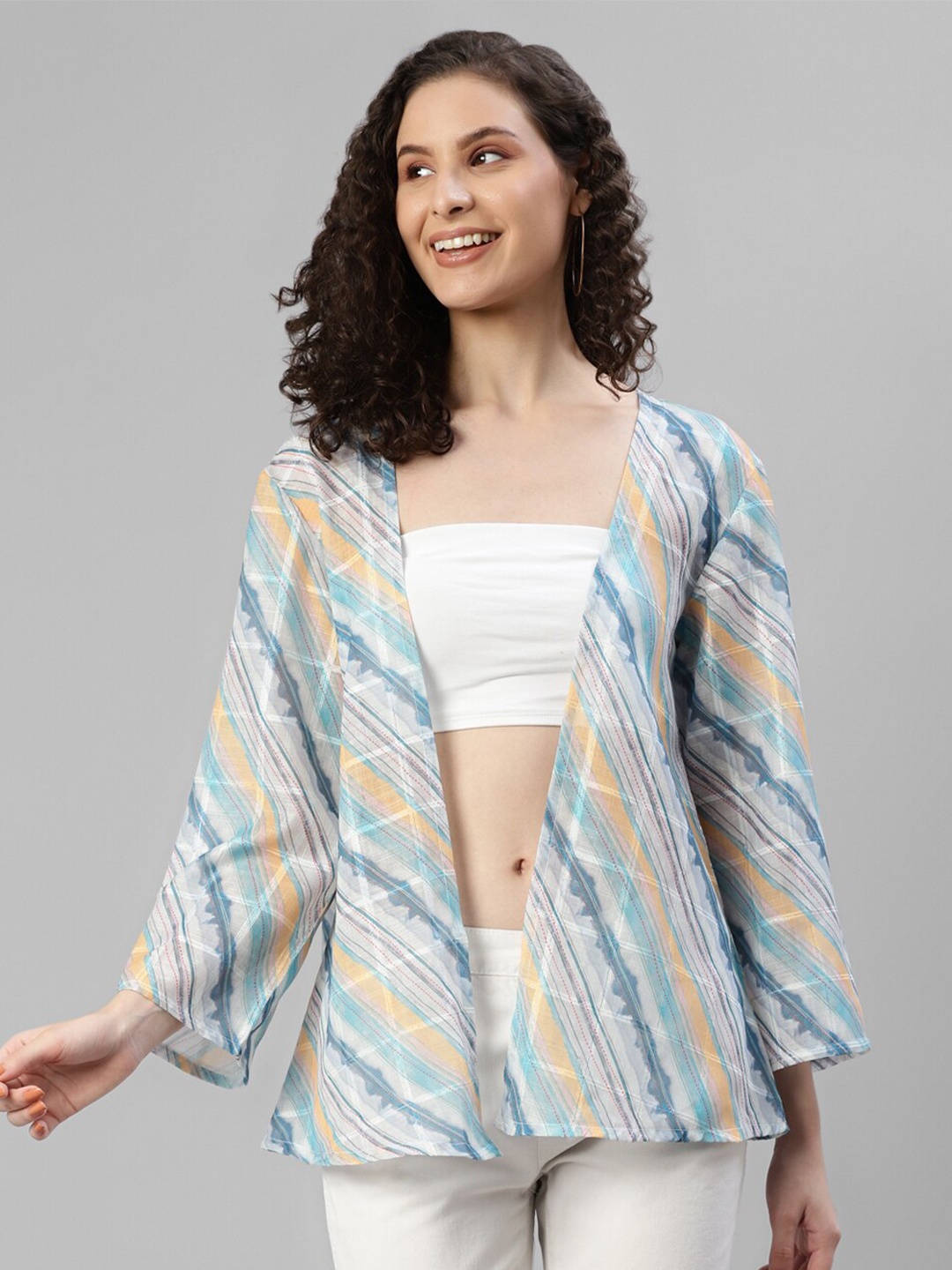 

DEEBACO Striped Linen Shrug, Blue