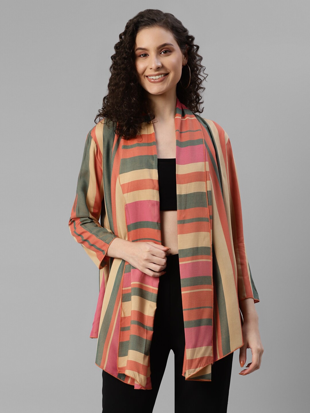 

DEEBACO Striped Longline Shrug, Orange