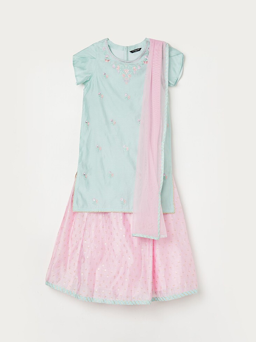 

Melange by Lifestyle Girls Floral Embroidered Thread Work Kurta & Skirt With Dupatta, Pink