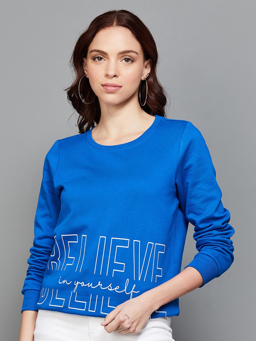 

Fame Forever by Lifestyle Typography Printed Cotton Pullover Sweatshirt, Blue