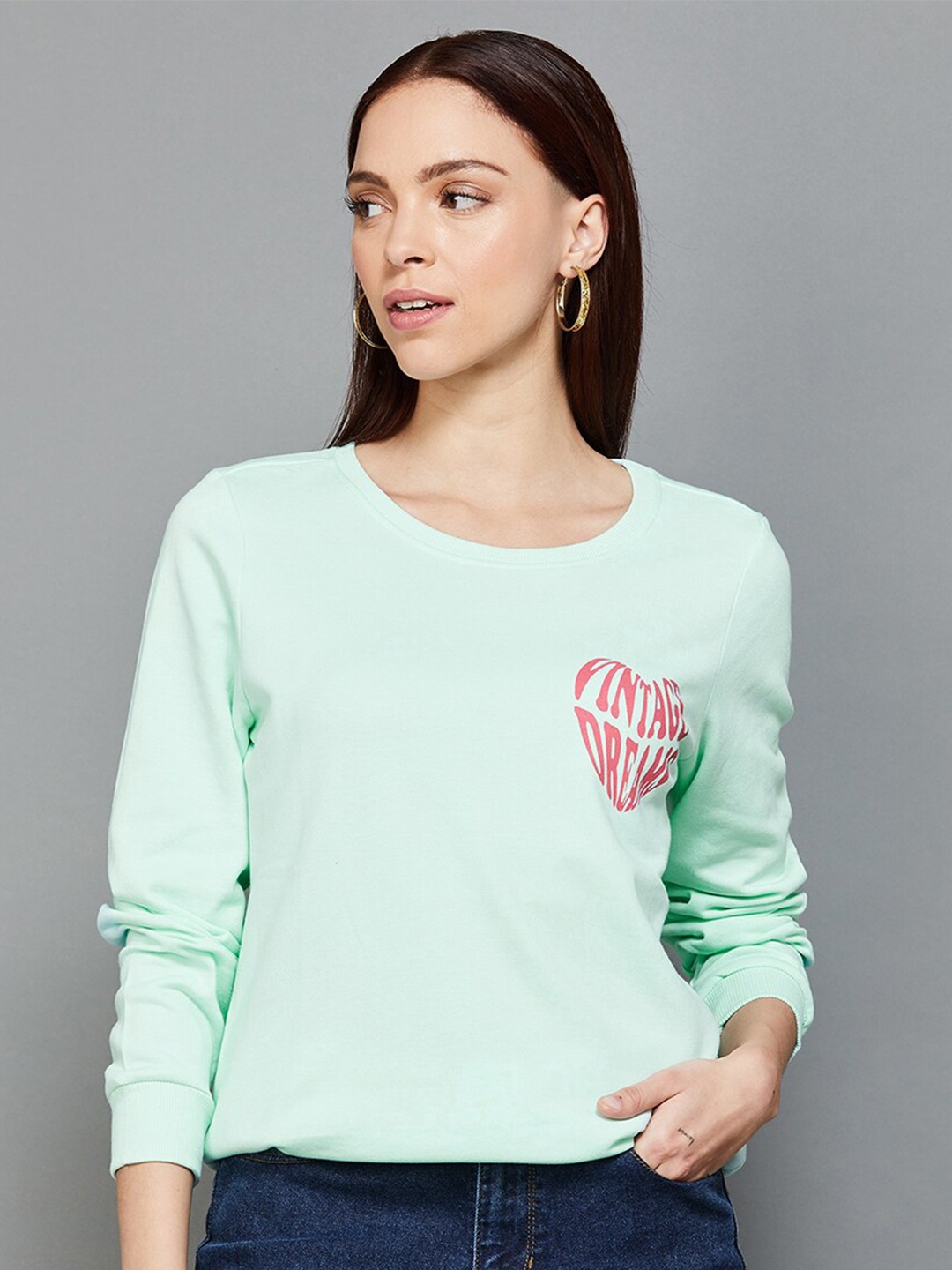 

Fame Forever by Lifestyle Conversational Printed Cotton Pullover Sweatshirt, Green
