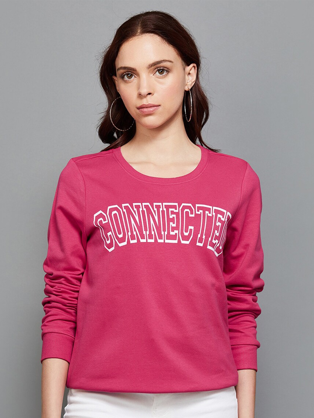 

Fame Forever by Lifestyle Typography Printed Cotton Pullover Sweatshirt, Pink