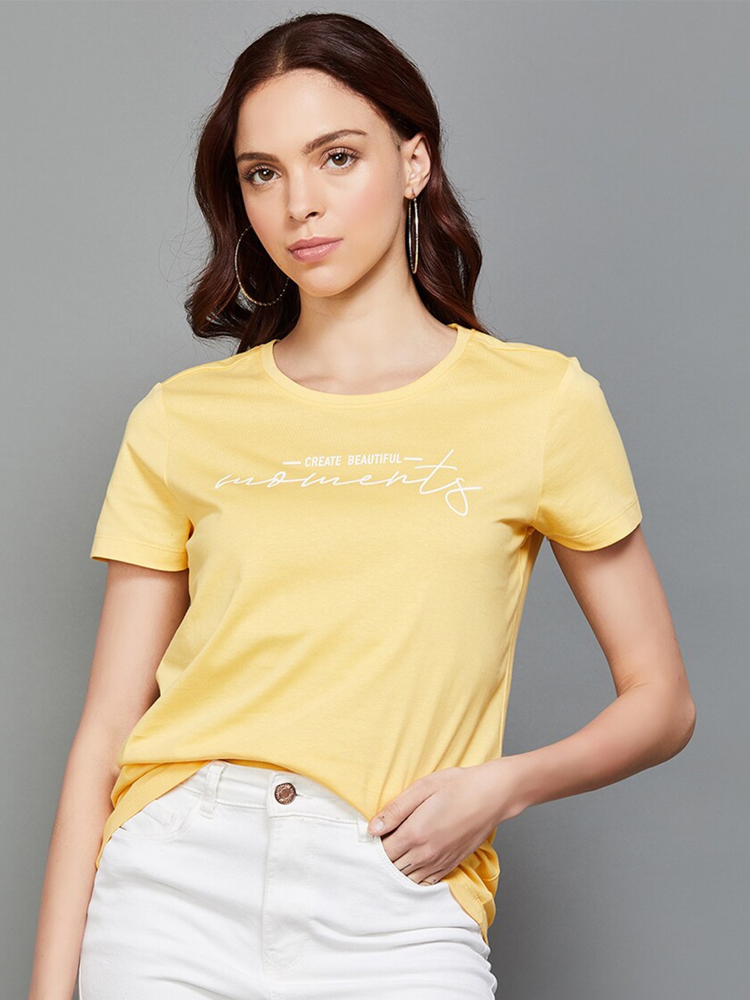 

Fame Forever by Lifestyle Typography Printed Cotton T-shirt, Yellow