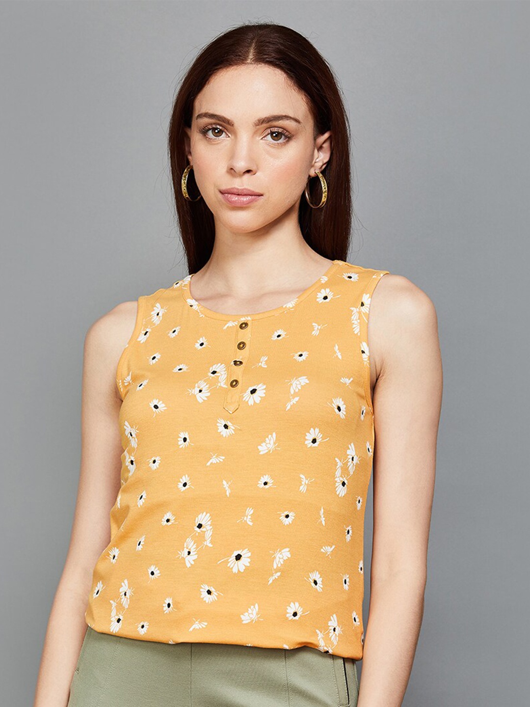 

Fame Forever by Lifestyle Floral Printed Sleeveless Top, Orange