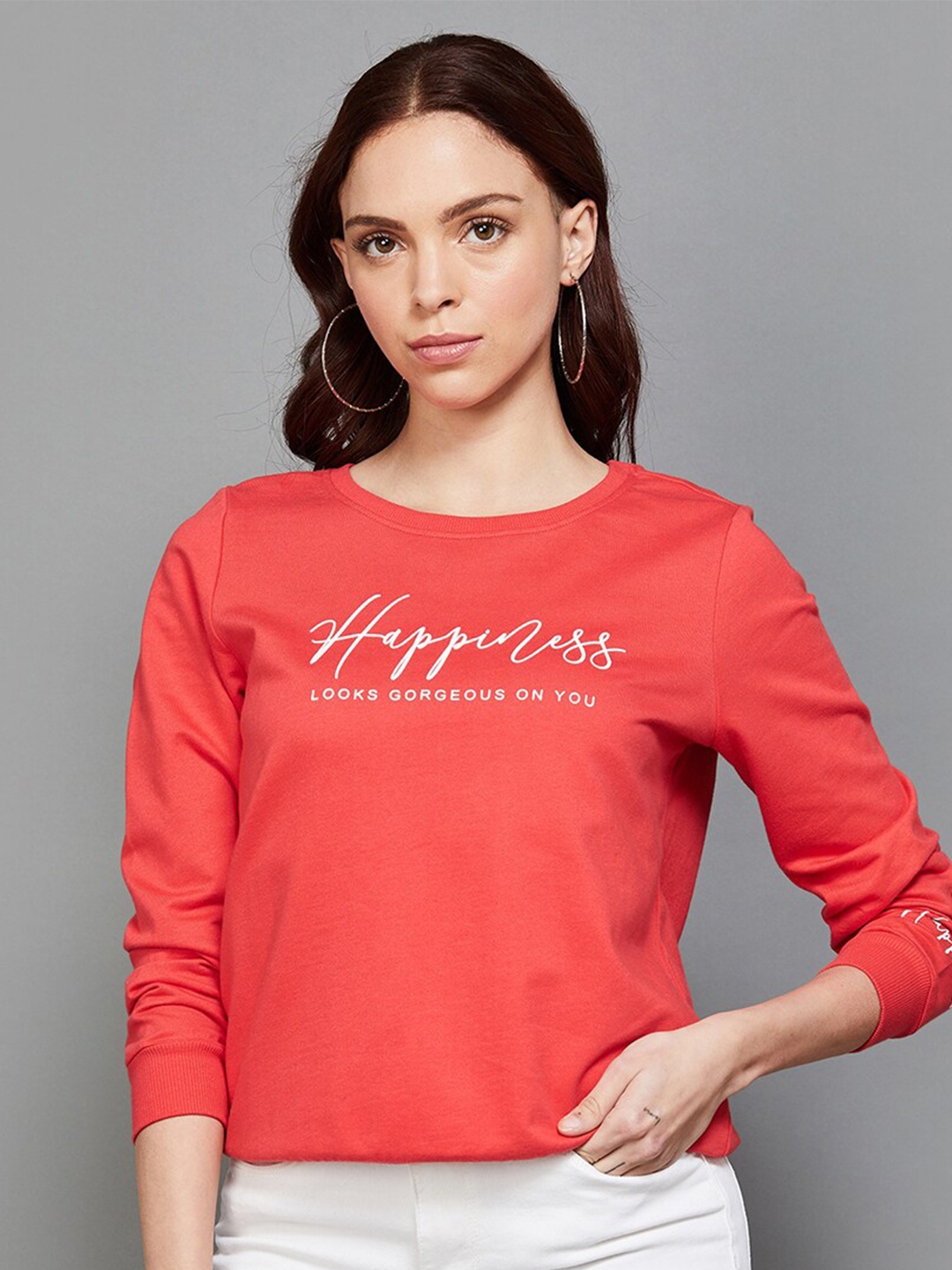 

Fame Forever by Lifestyle Typography Printed Cotton Pullover, Red