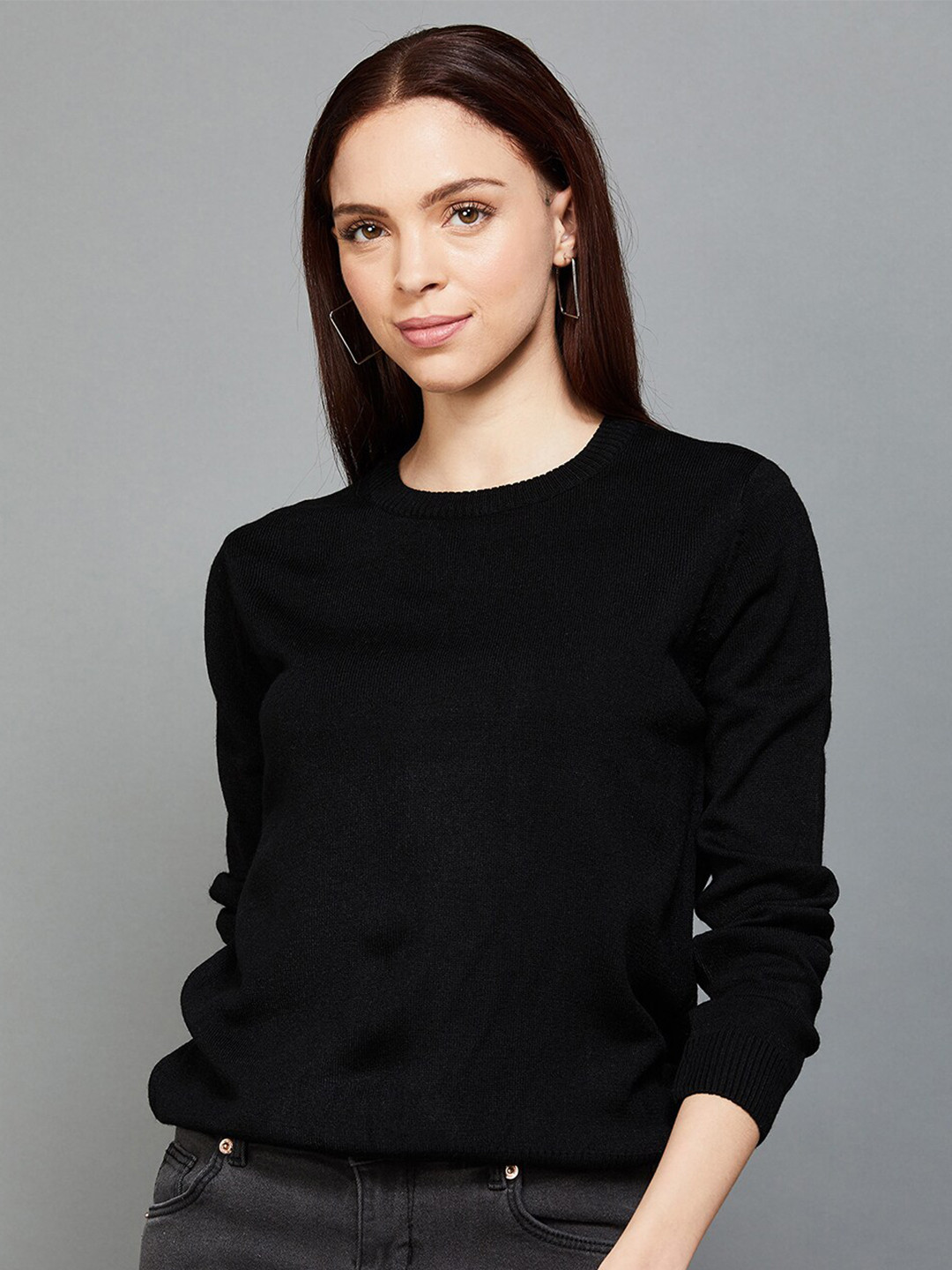 

Fame Forever by Lifestyle Round Neck Long Sleeves Top, Black