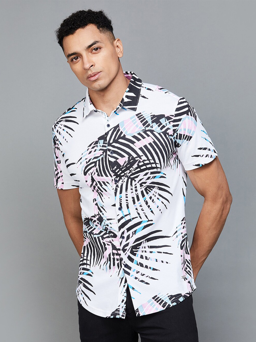 

Bossini Tropical Printed Cotton Casual Shirt, White