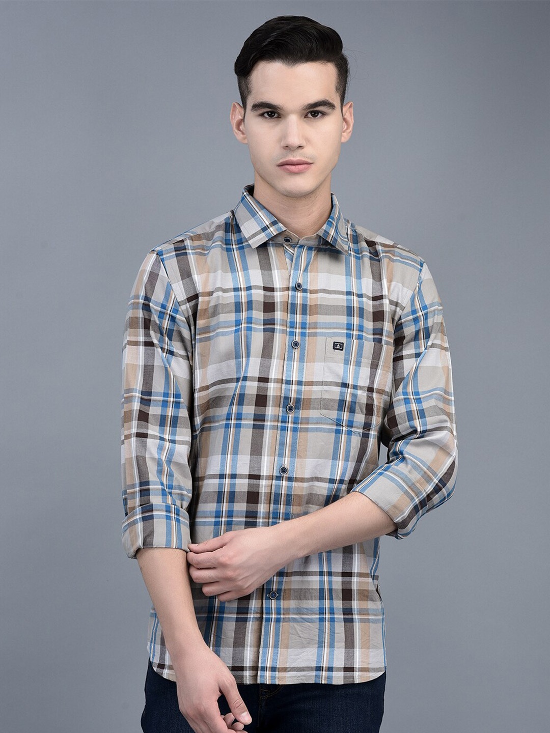 

CANOE Smart Tartan Checked Cotton Casual Shirt, Blue