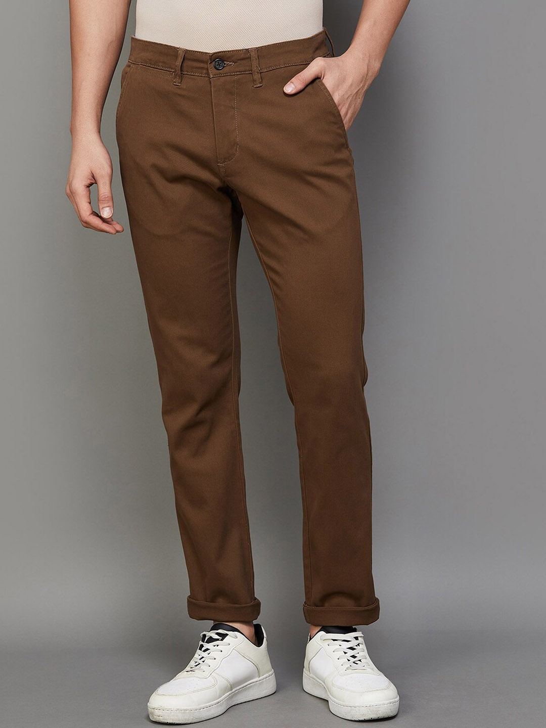 

CODE by Lifestyle Men Mid-Rise Cotton Chinos Trousers, Brown