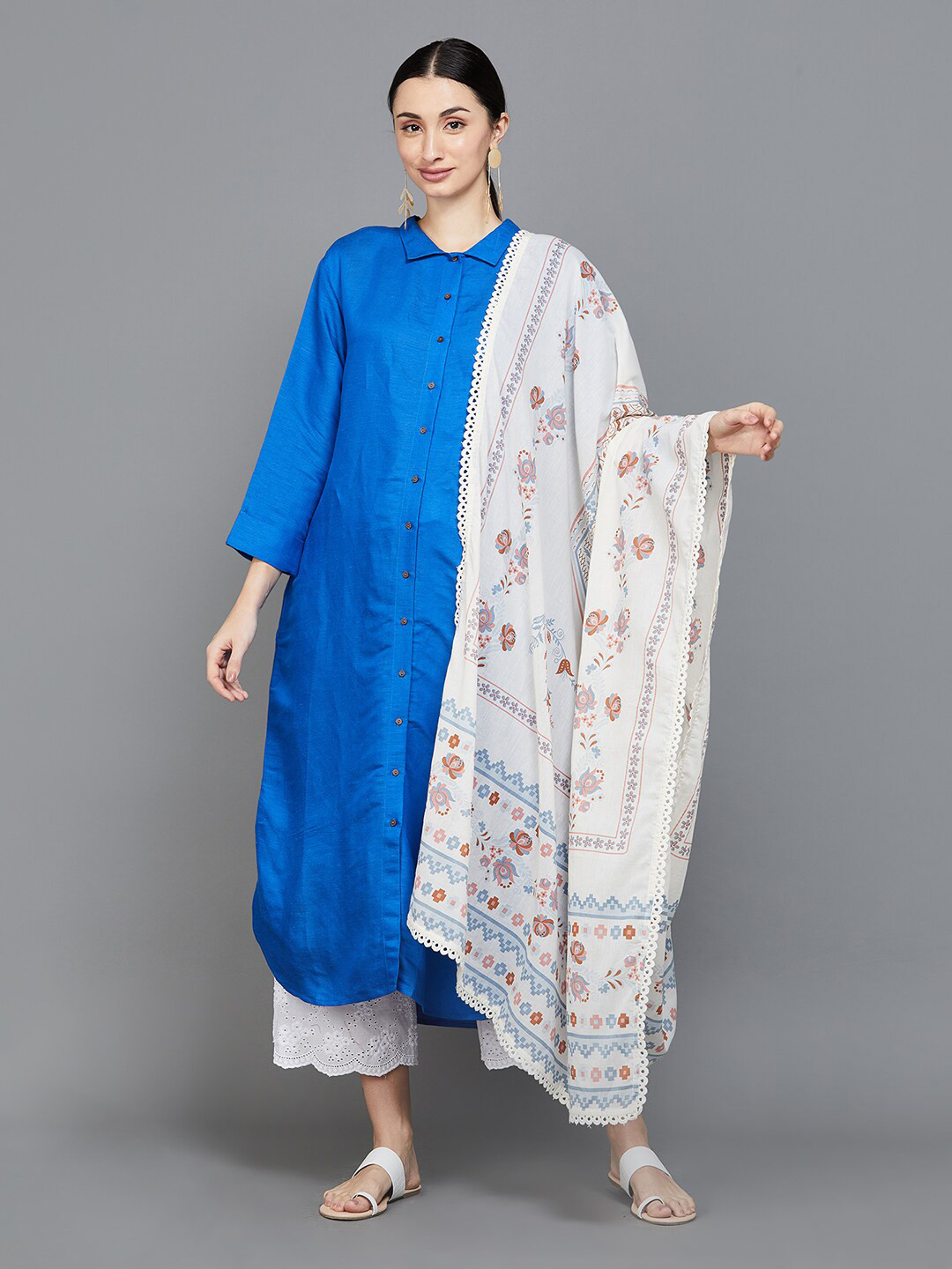 

Melange by Lifestyle Floral Printed Cotton Dupatta, Off white