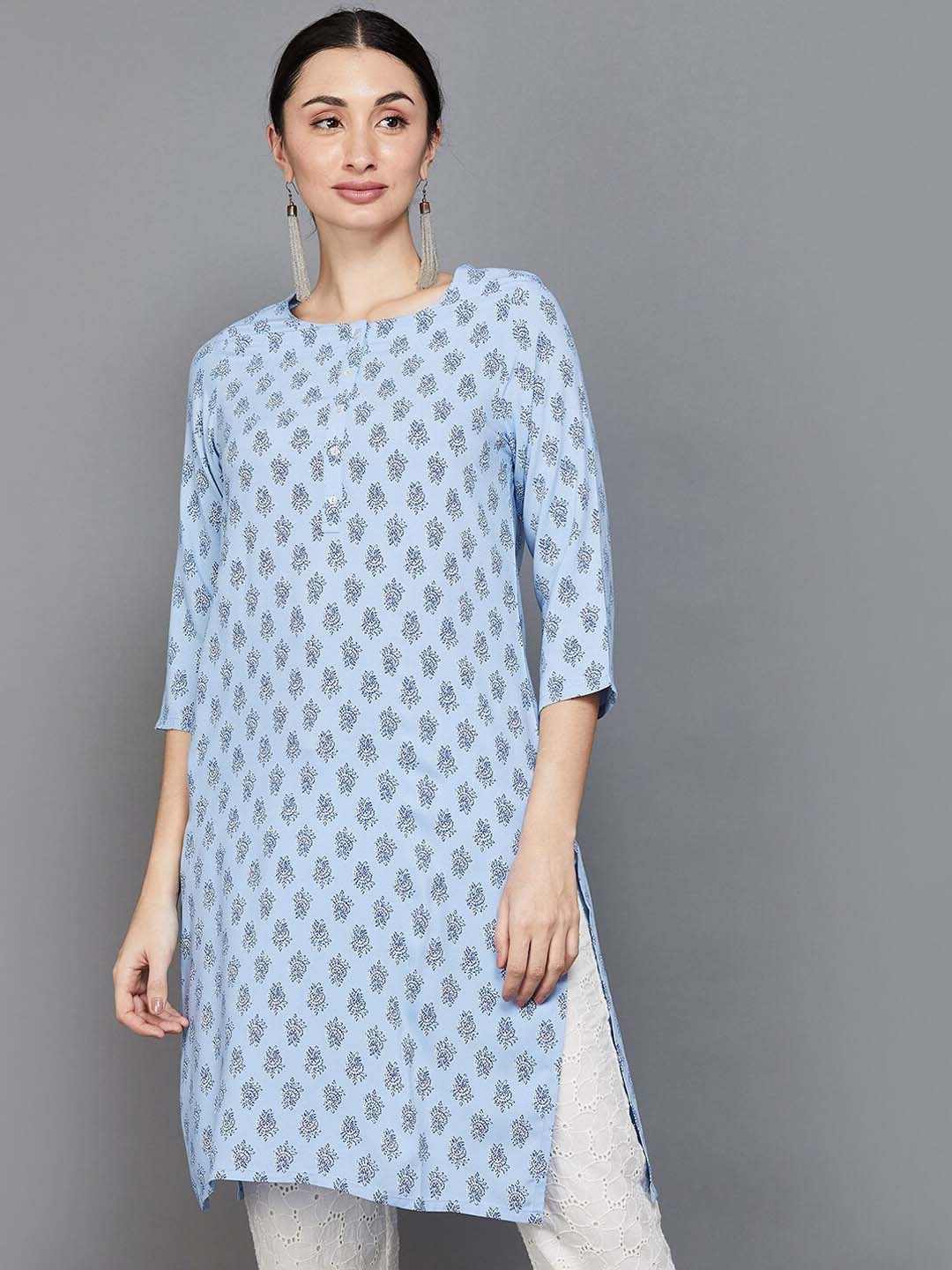 

Melange by Lifestyle Ethnic Motifs Printed Round Neck Kurta, Blue