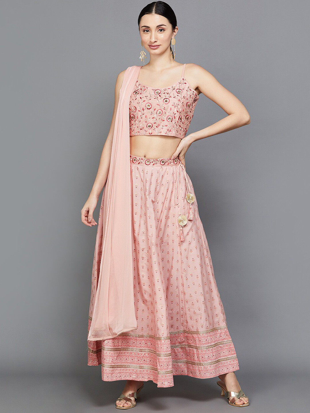 

Melange by Lifestyle Embroidered Thread Work Ready To Wear Lehenga & Blouse With Dupatta, Pink