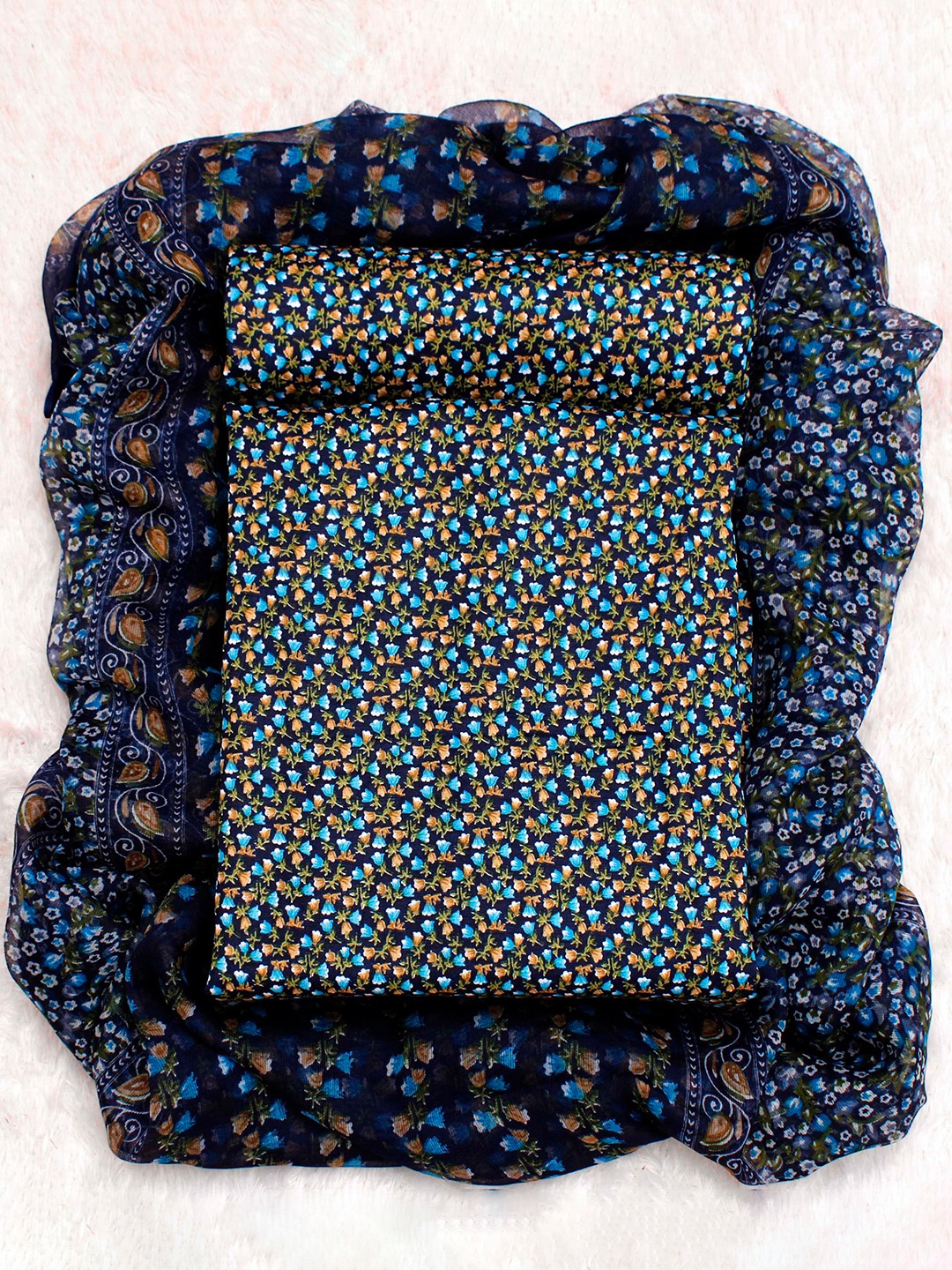 

KALINI Floral Printed Unstitched Dress Material, Blue
