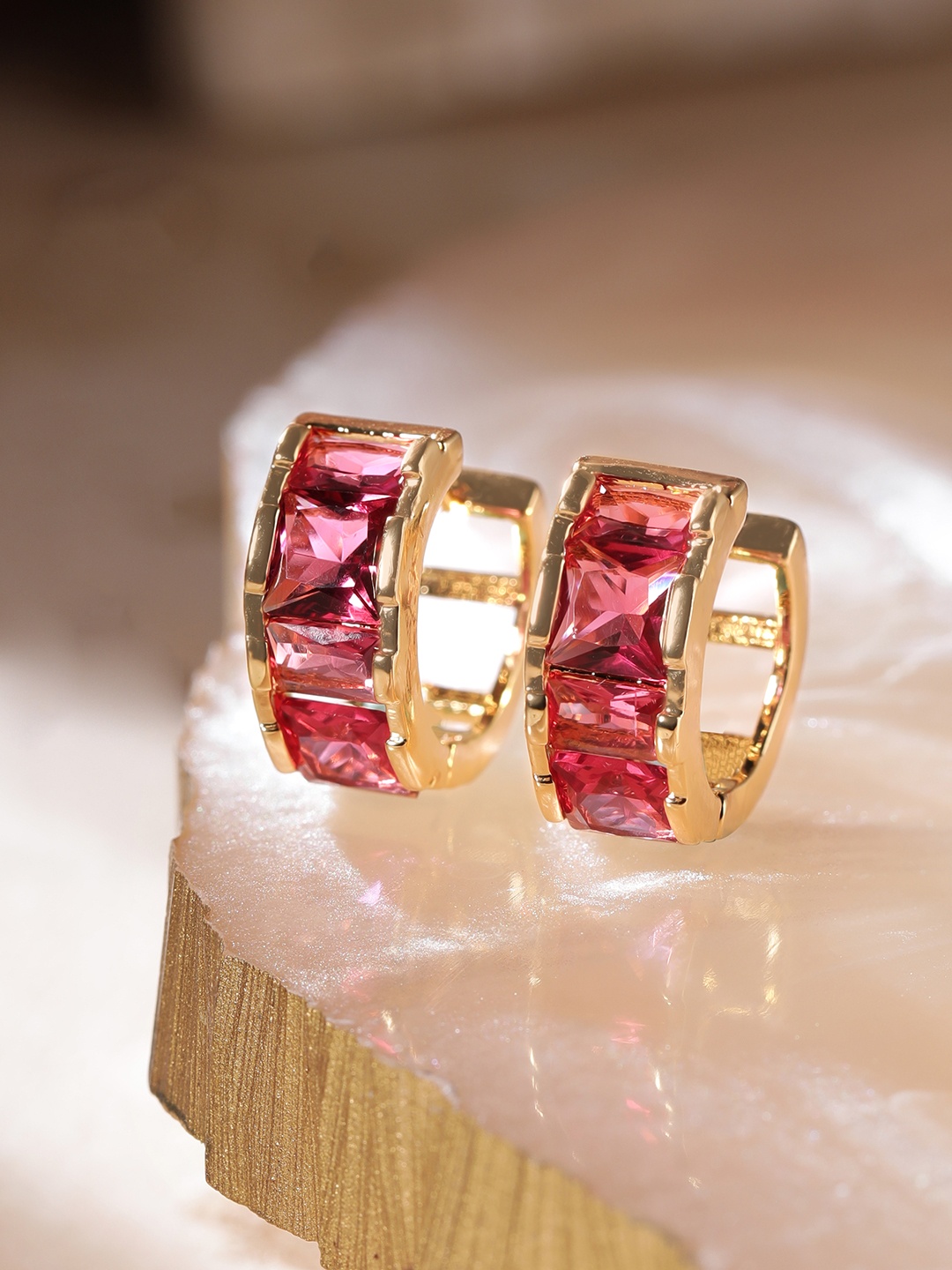 

Rubans Voguish Gold Plated Zirconia Studded Hoop Earrings