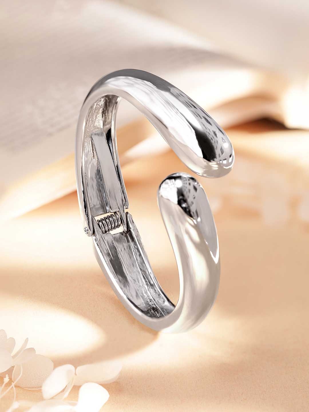 

Rubans Voguish Rhodium-Plated Silver-toned Tarnish-Free Waterproof Bangle-Style Bracelet"