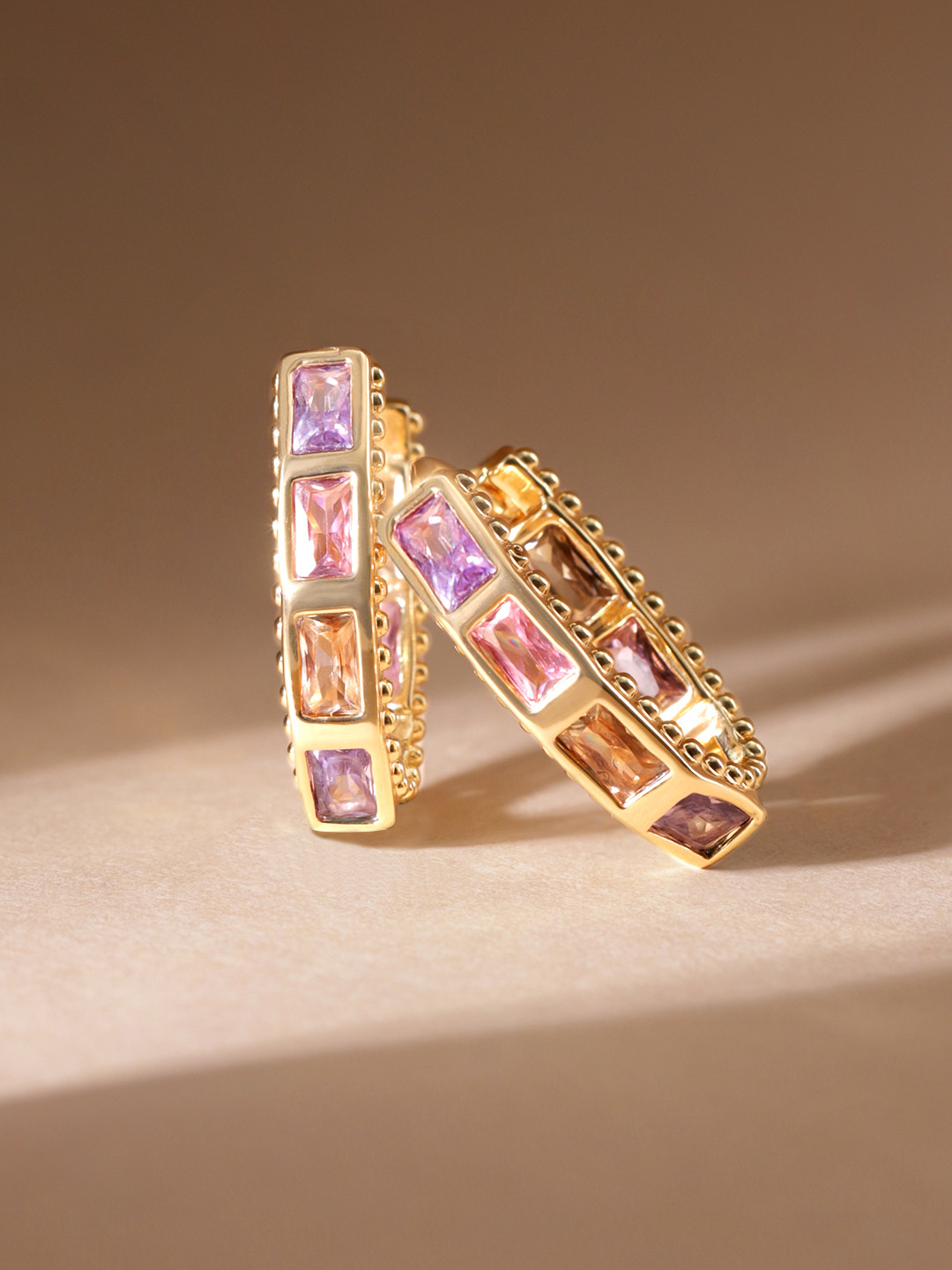 

Rubans Voguish Gold Plated Zirconia Studded Hoop Earrings