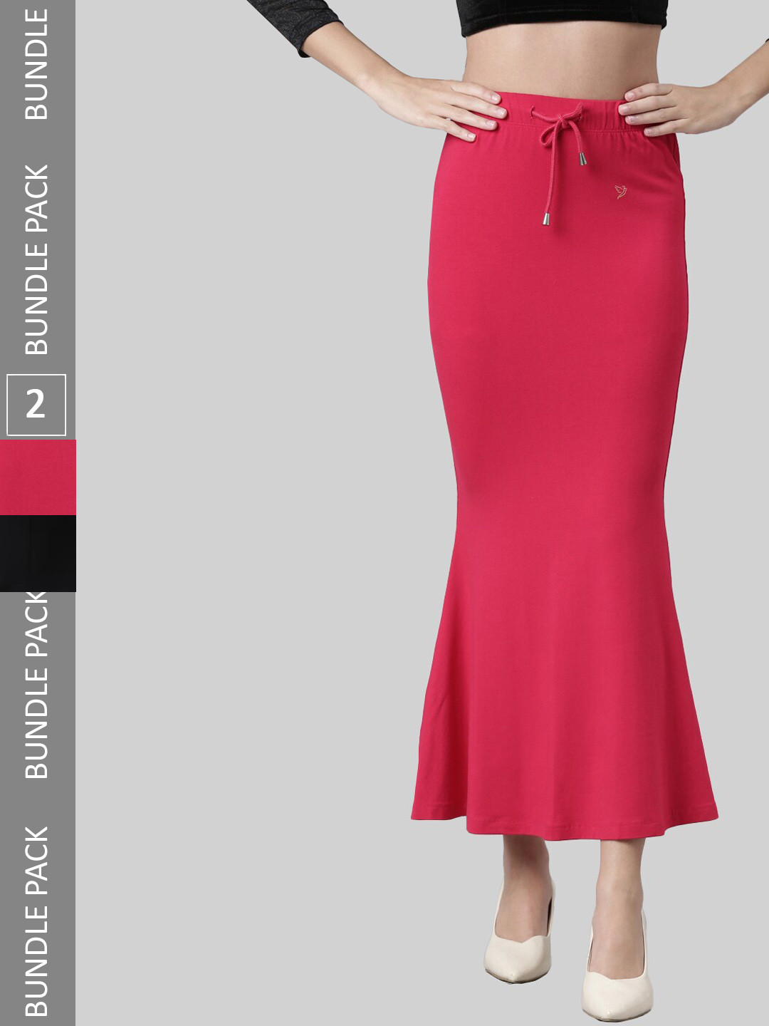 

TWIN BIRDS Pack Of 2 Mid-Rise Saree Shapewear, Black