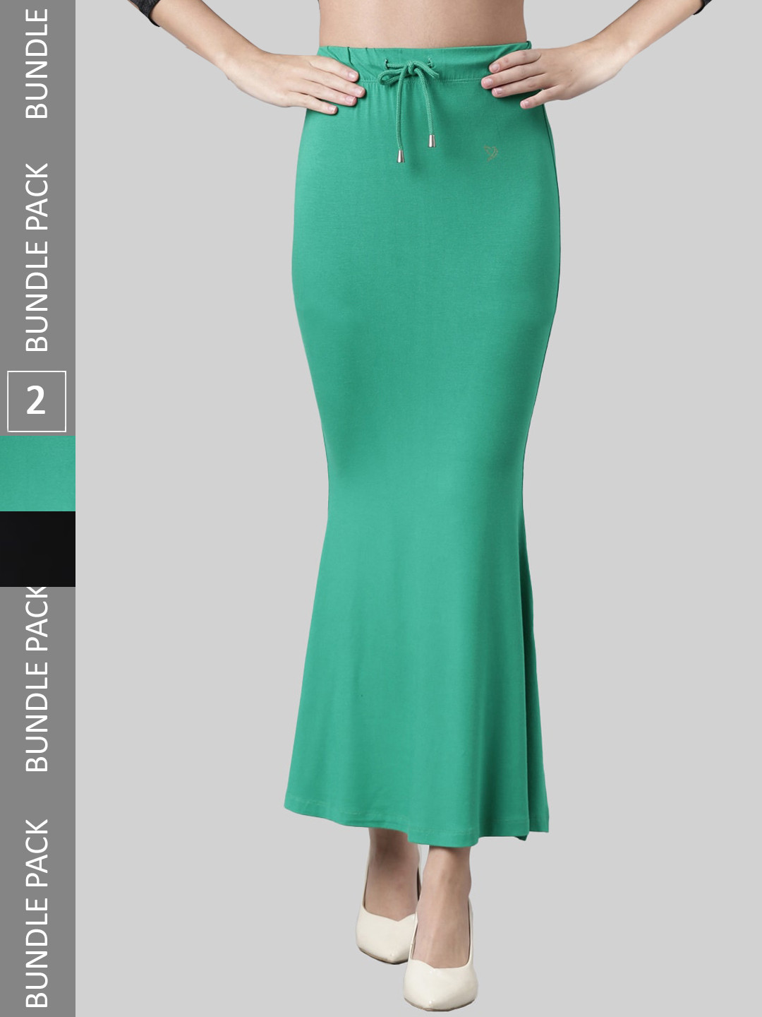 

TWIN BIRDS Pack Of 2 Mid-Rise Saree Shapewear, Black