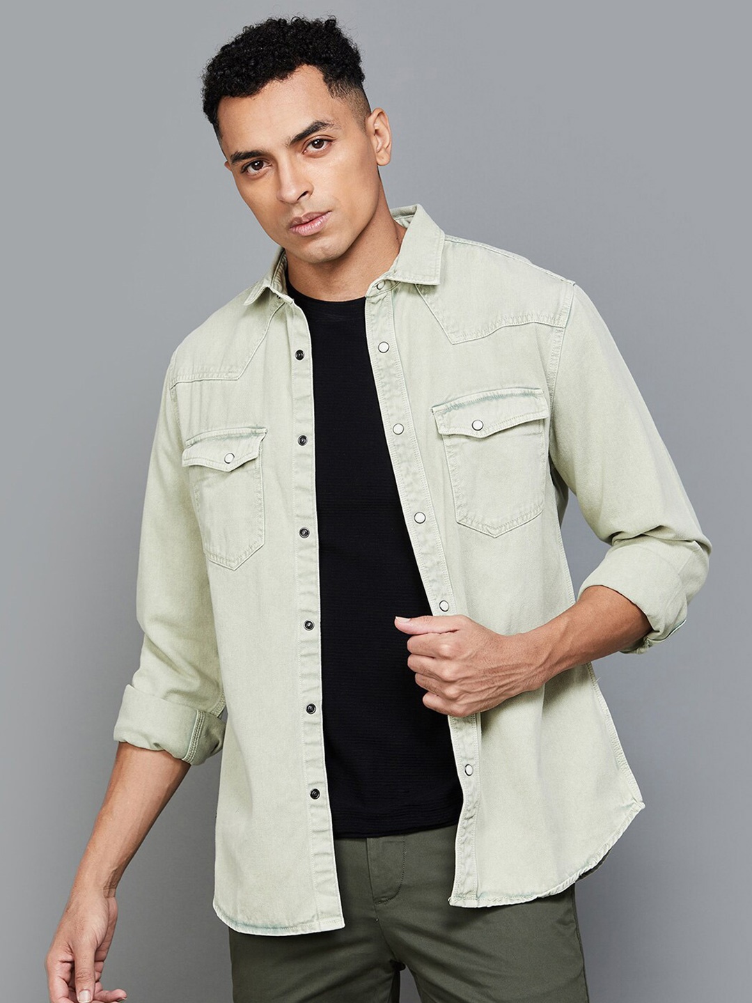 

Forca by Lifestyle Spread Collar Cotton Casual Shirt, Olive