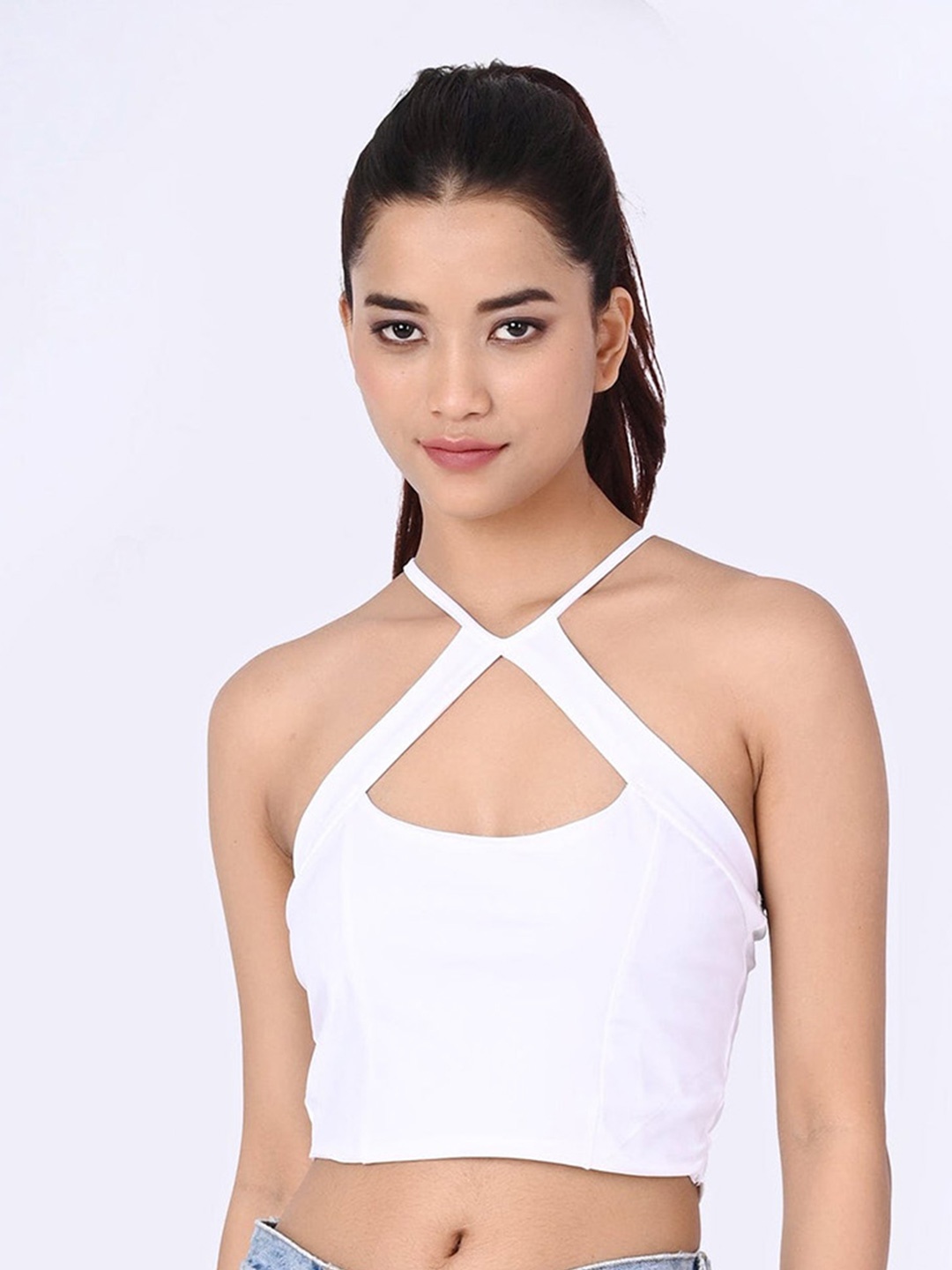 

Outcast Halter Neck Cut Outs Fitted Crop Top, White