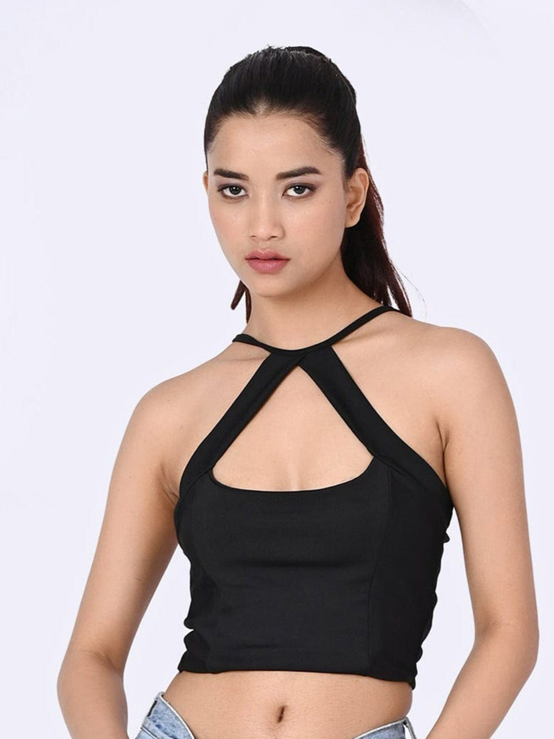 

Outcast Shoulder Straps Crop Back Top, Black