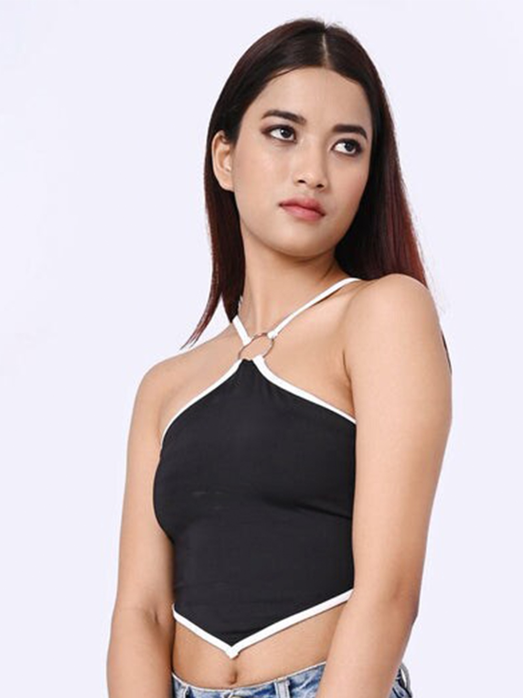 

Outcast Halter Neck Crop Bralette Top, Black