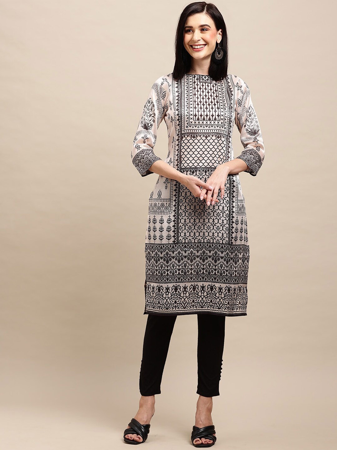 

all about you Off White Ethnic Motifs Round Neck Pure Chanderi Silk Kurta