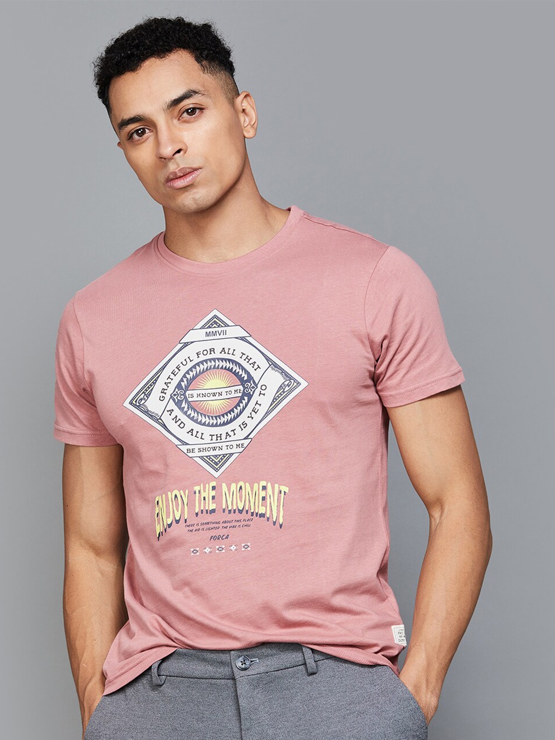 

Forca by Lifestyle Graphic Printed Cotton T-shirt, Pink