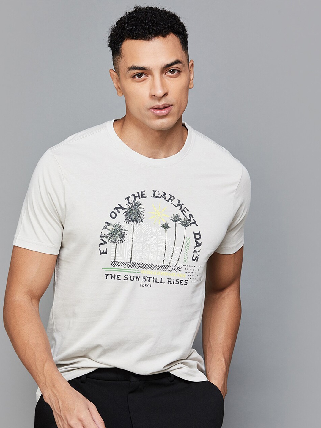 

Forca by Lifestyle Typography Printed Cotton T-shirt, Beige