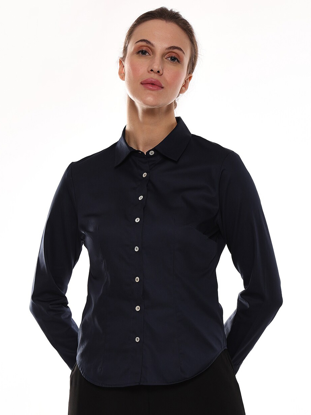 

Gazillion Snug Tailored Fit Pure Cotton Formal Shirt, Navy blue