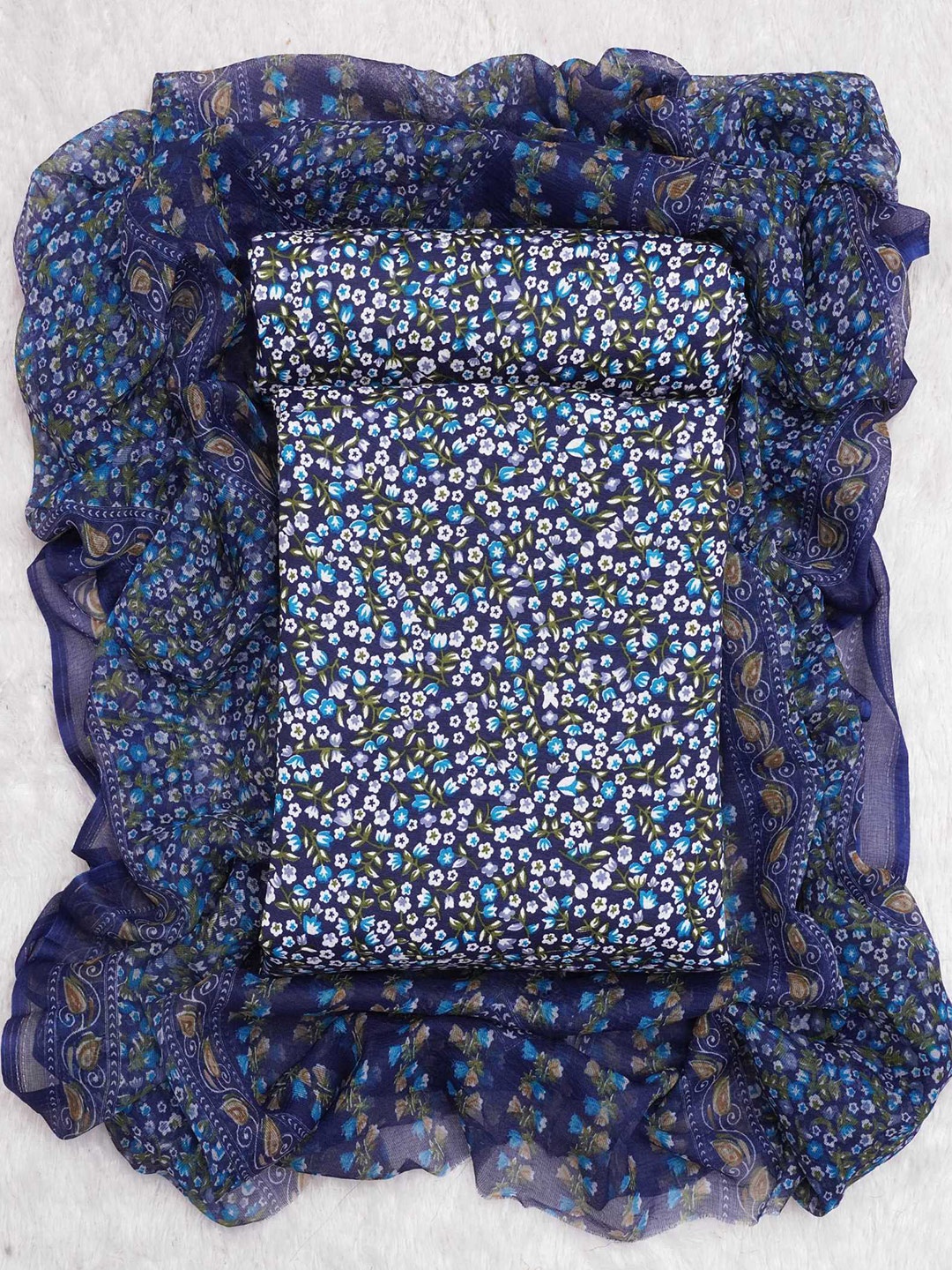 

KALINI Floral Printed Art Silk Unstitched Dress Material, Blue