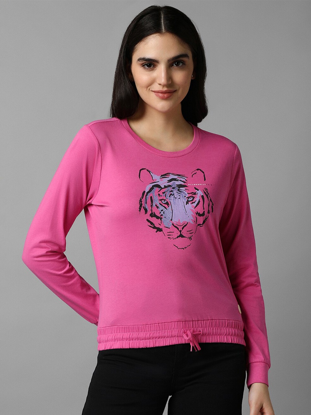 Allen Solly Woman Graphic Printed Pure Cotton T-shirt, Pink