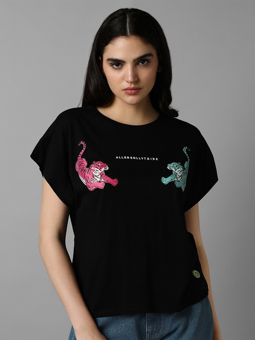 

Allen Solly Woman Graphic Printed Extended Sleeves Cotton T-shirt, Black