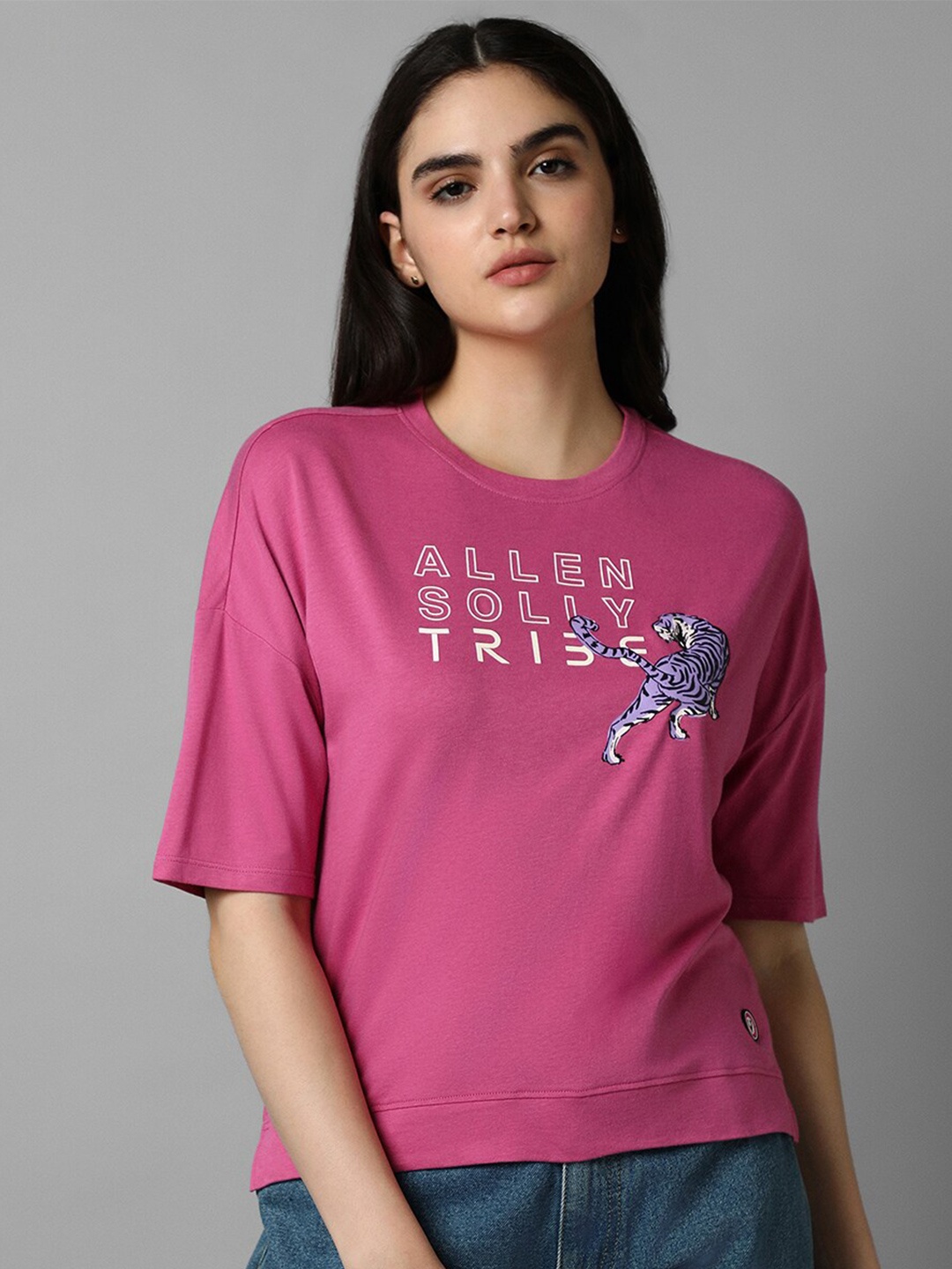 

Allen Solly Woman Typography Printed Extended Sleeves Cotton T-shirt, Pink