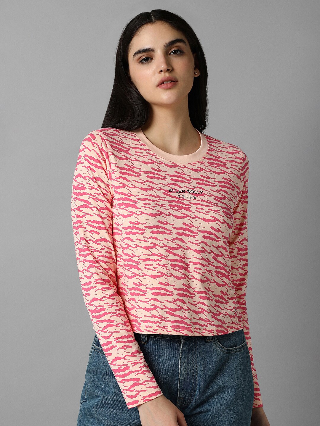 

Allen Solly Woman Abstract Printed Cotton T-shirt, Peach