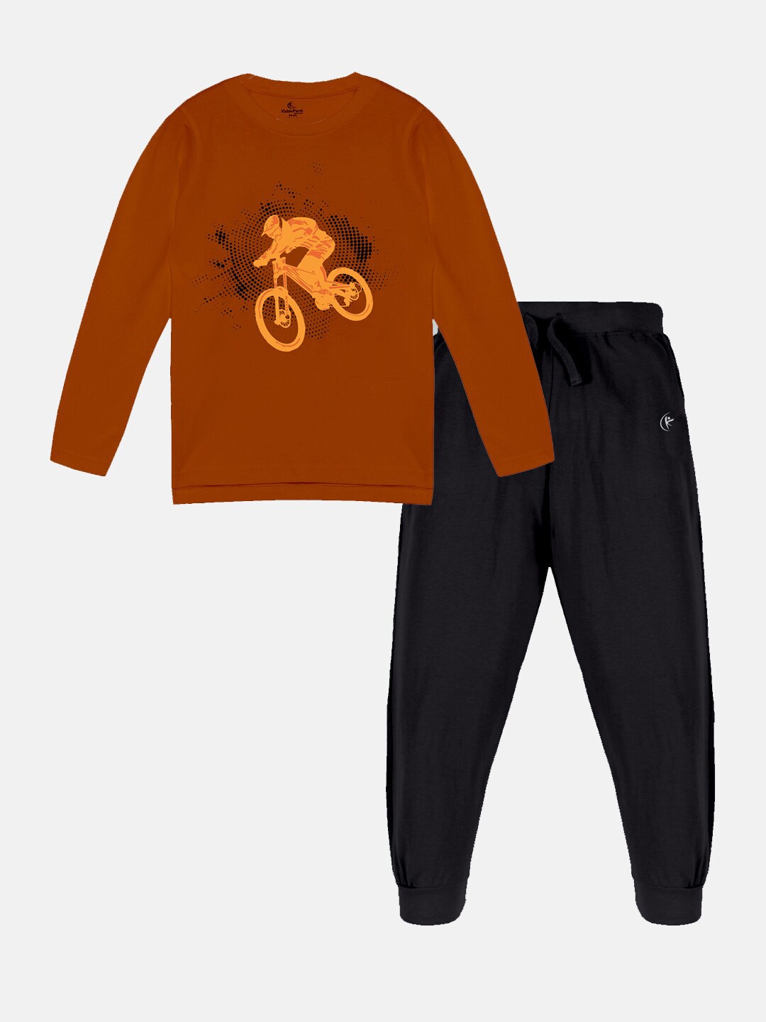 

KiddoPanti Boys Printed T-Shirt With Track Pant, Rust