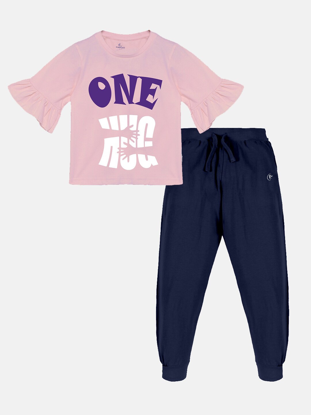 

KiddoPanti Girls Printed T-Shirt With Track Pant, Pink
