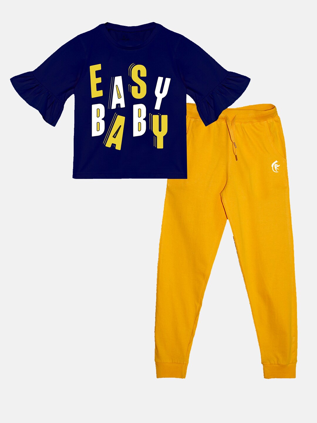 

KiddoPanti Girls Pure Cotton T-shirt With Trousers, Navy blue
