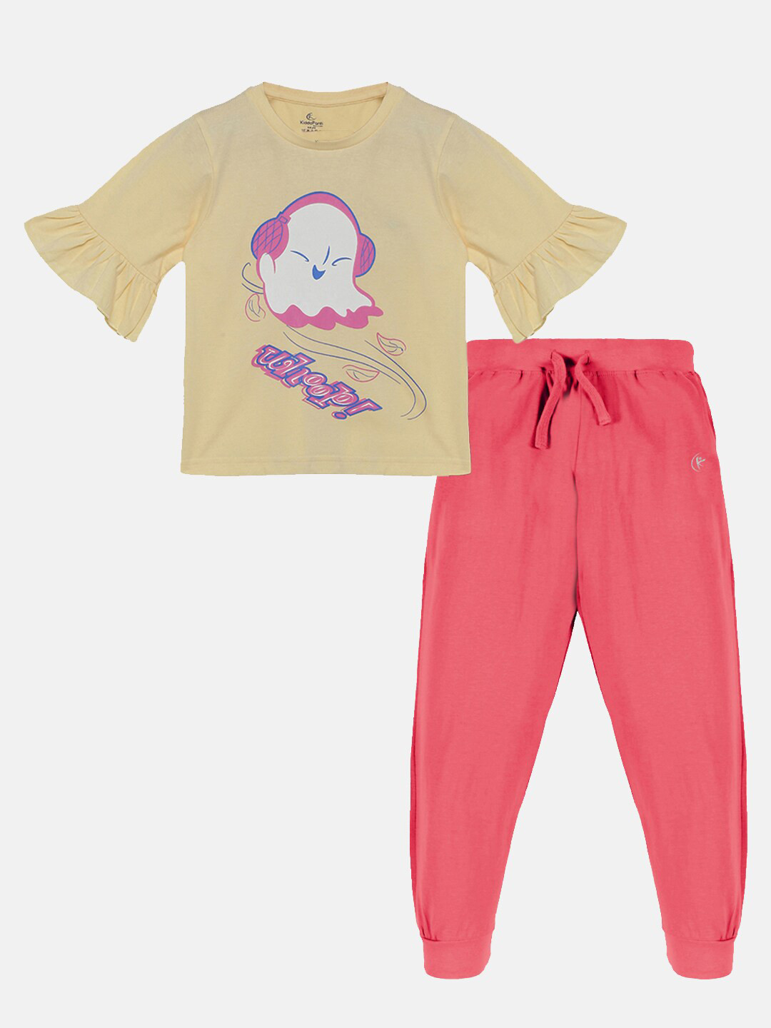 

KiddoPanti Girls Graphic Printed Top With Trousers, Cream