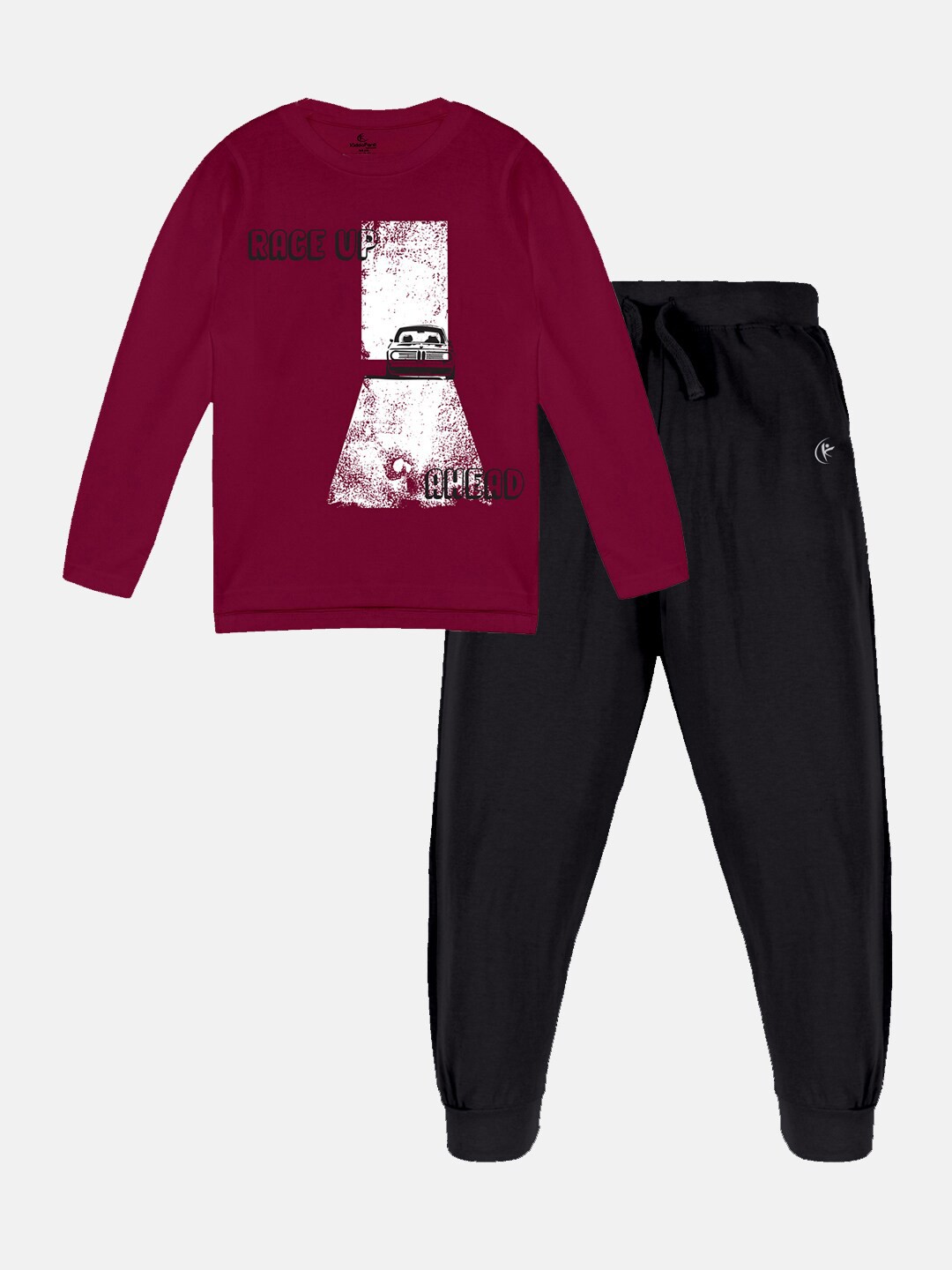 

KiddoPanti Boys Graphic Printed T-shirt With Trousers, Burgundy