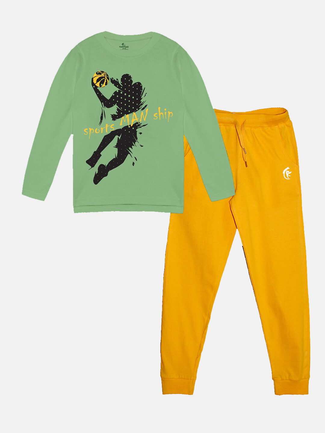 

KiddoPanti Boys Graphic Printed T-shirt With Trousers, Green